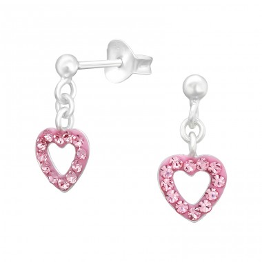 Hanging Heart - 925 Sterling Silver Ear studs with crystals A4S41026