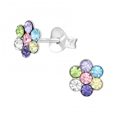 Flower - 925 Sterling Silver Ear studs with stones A4S41092