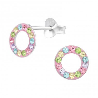 Circle - 925 Sterling Silver Ear studs with stones A4S41131