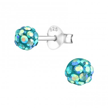 Ball - 925 Sterling Silver Crystal Ear Studs A4S4129