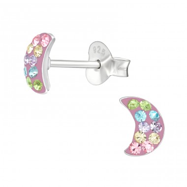 Moon - 925 Sterling Silver Ear studs with crystals A4S41518