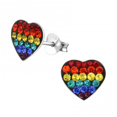 Heart - 925 Sterling Silver Ear studs with stones A4S4209