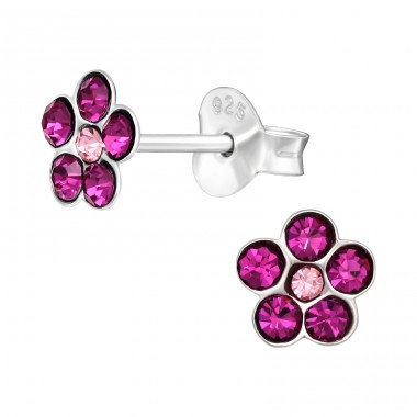 Purple Flower - 925 Sterling Silver Ear Studs With Crystals & Zirconia A4S42415