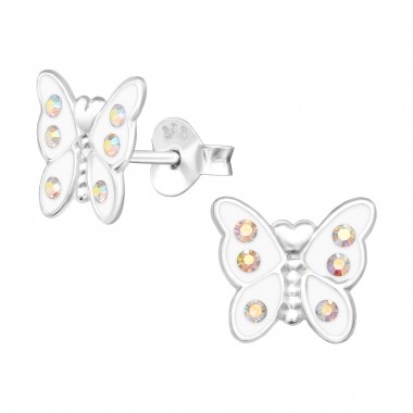 Butterfly - 925 Sterling Silver Ear studs with crystals & Zirconia A4S42416