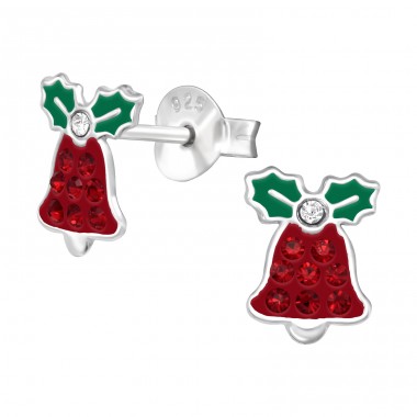 Christmas Bell - 925 Sterling Silver Ear Studs With Crystals & Zirconia A4S42422