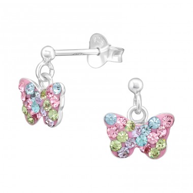 Butterfly pastel colors - 925 Sterling Silver Ear Studs With Crystals & Zirconia A4S42427