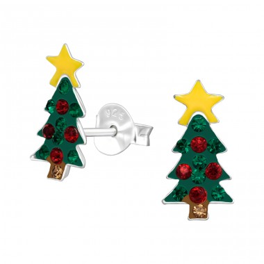 Christmas Tree - 925 Sterling Silver Ear studs with crystals & Zirconia A4S42428