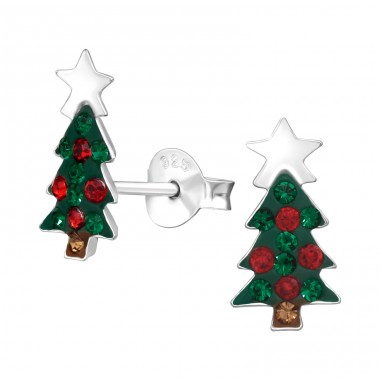 Christmas Tree - 925 Sterling Silver Ear studs with crystals & Zirconia A4S42429