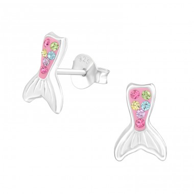 Mermaid Tail with genuine european crystals - 925 Sterling Silver Ear Studs With Stones A4S42508