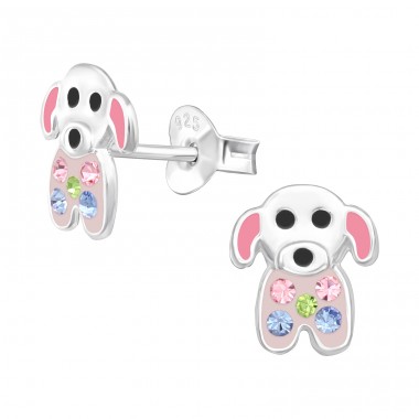 Dog with colorful crystals - 925 Sterling Silver Ear Studs With Stones A4S42760