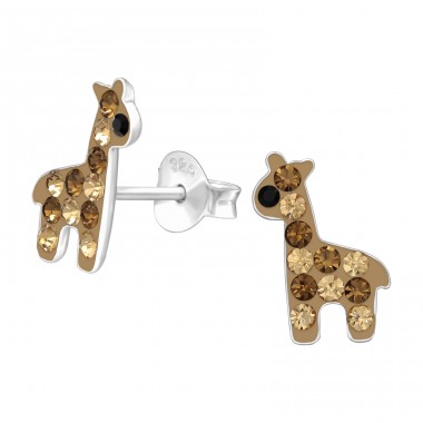 Giraffe with Smoked topaz crystals - 925 Sterling Silver Ear Studs With Crystals & Zirconia A4S42772