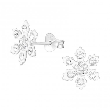 Snowflake with crystals - 925 Sterling Silver Ear Studs With Crystals & Zirconia A4S42814