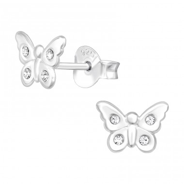 Butterfly - 925 Sterling Silver Ear studs with stones A4S42957