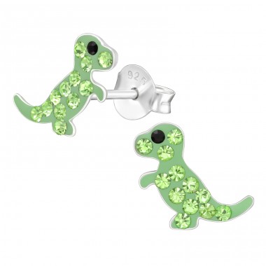 Green Dinosaur - 925 Sterling Silver Ear Studs With Stones A4S43039