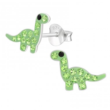 Green diplodocus dinosaur - 925 Sterling Silver Ear Studs With Stones A4S43041