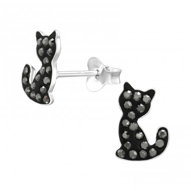 Cat - 925 Sterling Silver Ear studs with stones A4S43047