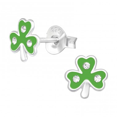 Clover for luck - 925 Sterling Silver Ear Studs With Stones A4S43204