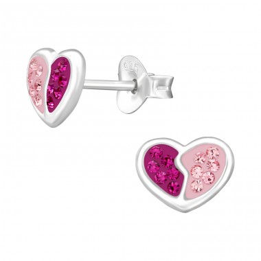 Two tone crystal Heart - 925 Sterling Silver Ear Studs With Stones A4S43888