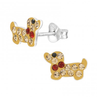 Dachshund Dog - 925 Sterling Silver Ear studs with stones A4S43889