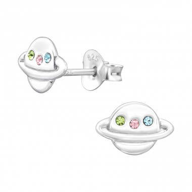 Saturn planet with its ring - 925 Sterling Silver Ear Studs With Stones A4S43892