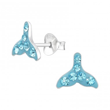 Whale's Tail - 925 Sterling Silver Ear studs with stones A4S43916