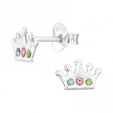 Crystal Crown - 925 Sterling Silver Ear Studs With Stones A4S44649