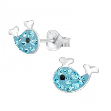 Whale - 925 Sterling Silver Ear studs with stones A4S44889