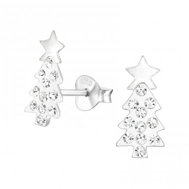 Crystal Christmas Tree - 925 Sterling Silver Ear Studs With Stones A4S45048