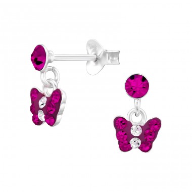 Dangling crystal Butterfly - 925 Sterling Silver Ear Studs With Stones A4S45264