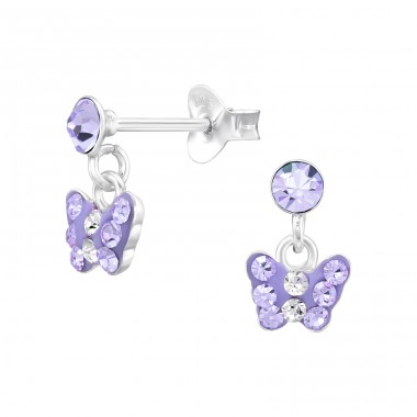 Dangling crystal Butterfly - 925 Sterling Silver Ear Studs With Stones A4S45265