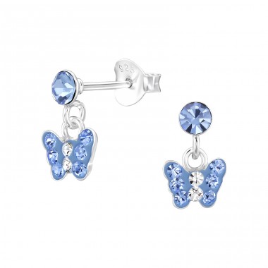 Dangling crystal Butterfly - 925 Sterling Silver Ear Studs With Stones A4S45266