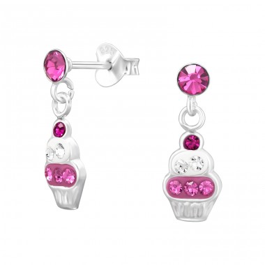 Dangling Cupcake stud - 925 Sterling Silver Ear Studs With Stones A4S45272