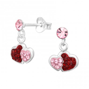 Dangling Double Heart with crystals - 925 Sterling Silver Ear Studs With Stones A4S45274