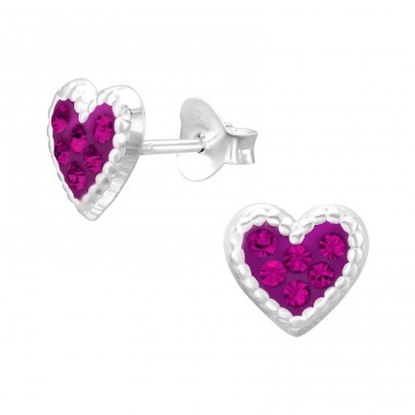 Heart with crystals - 925 Sterling Silver Ear Studs With Stones A4S45275