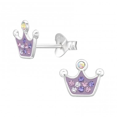 Crown for princess - 925 Sterling Silver Ear Studs With Stones A4S45281