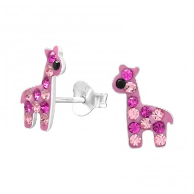 Giraffe mit rosa Kristallen - Ohrstecker aus 925er Sterlingsilber mit Steinen A4S45284