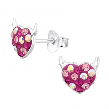 Devil Heart - 925 Sterling Silver Ear studs with stones A4S45399