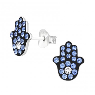 Hamsa hand - 925 Sterling Silver Ear Studs With Stones A4S45403