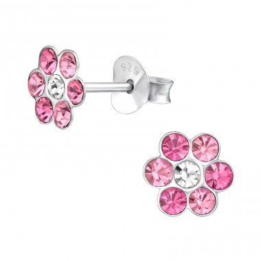 Crystal Flower - 925 Sterling Silver Ear Studs With Stones A4S45676