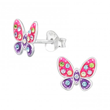 Colorful Butterfly with crystals - 925 Sterling Silver Ear Studs With Stones A4S45853