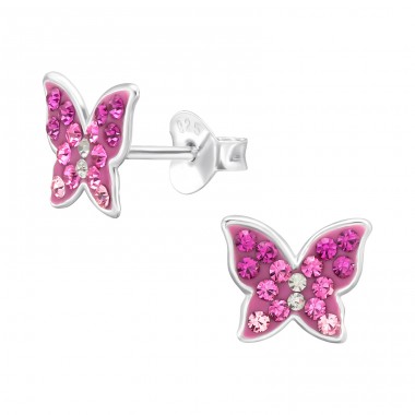 Butterfly with crystals - 925 Sterling Silver Ear Studs With Stones A4S45893