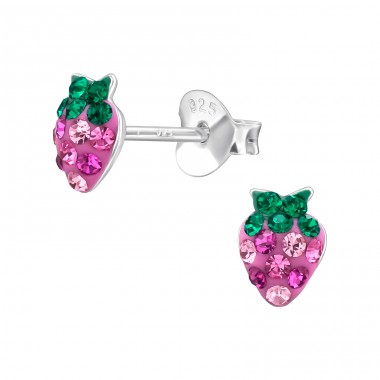 Stawberry with crystals - 925 Sterling Silver Ear Studs With Stones A4S45894