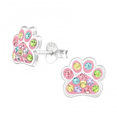 Paw Print - 925 Sterling Silver Ear Studs With Stones A4S45896