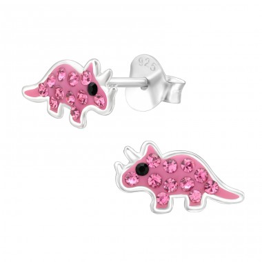 Triceratops Dinosaur - 925 Sterling Silver Ear Studs With Stones A4S45914