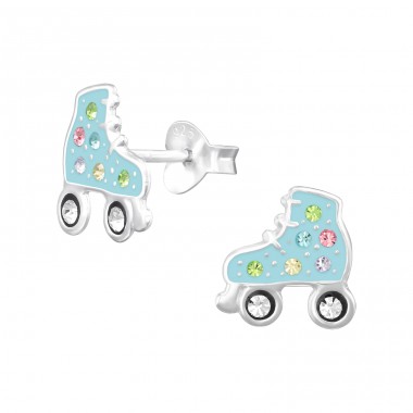 Roller Skates with Stones - 925 Sterling Silver Ear Studs With Stones A4S46109