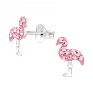 Flamingo - 925 Sterling Silver Ear studs with stones A4S46230