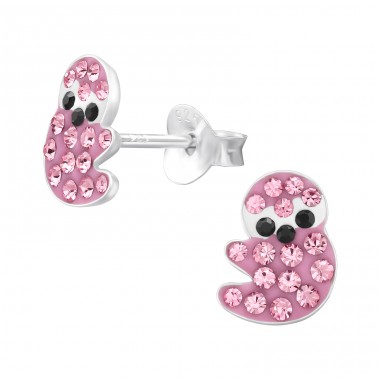 Sloth with Pink Crystal stones - 925 Sterling Silver Ear Studs With Stones A4S46566