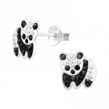 Panda with Crystal stones - 925 Sterling Silver Ear Studs With Stones A4S46570