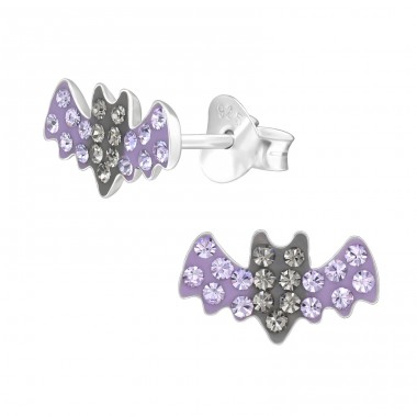 Bat with Crystals - 925 Sterling Silver Ear Studs With Stones A4S46595