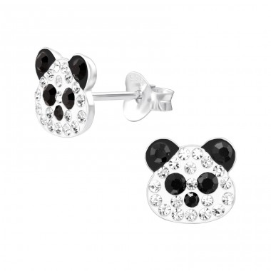 Panda with crystals - 925 Sterling Silver Ear Studs With Stones A4S46596